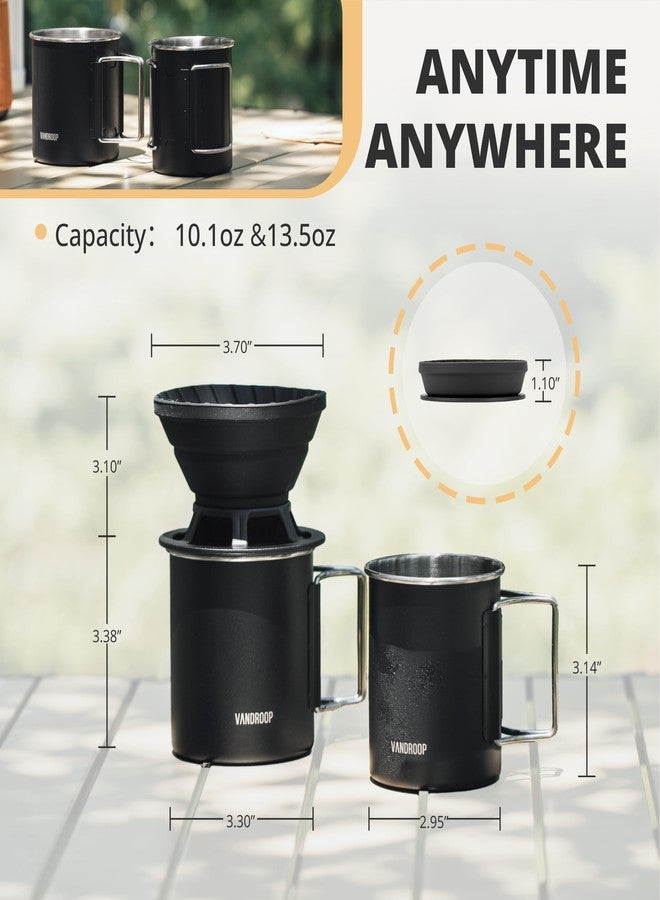Vandroop Portable Pour Over Coffee Maker Set, Collapsible Silicone Coffee Dripper Set, Perfect for Travel, Camping, Home (BLACK CUP 2CUP) - Image 5